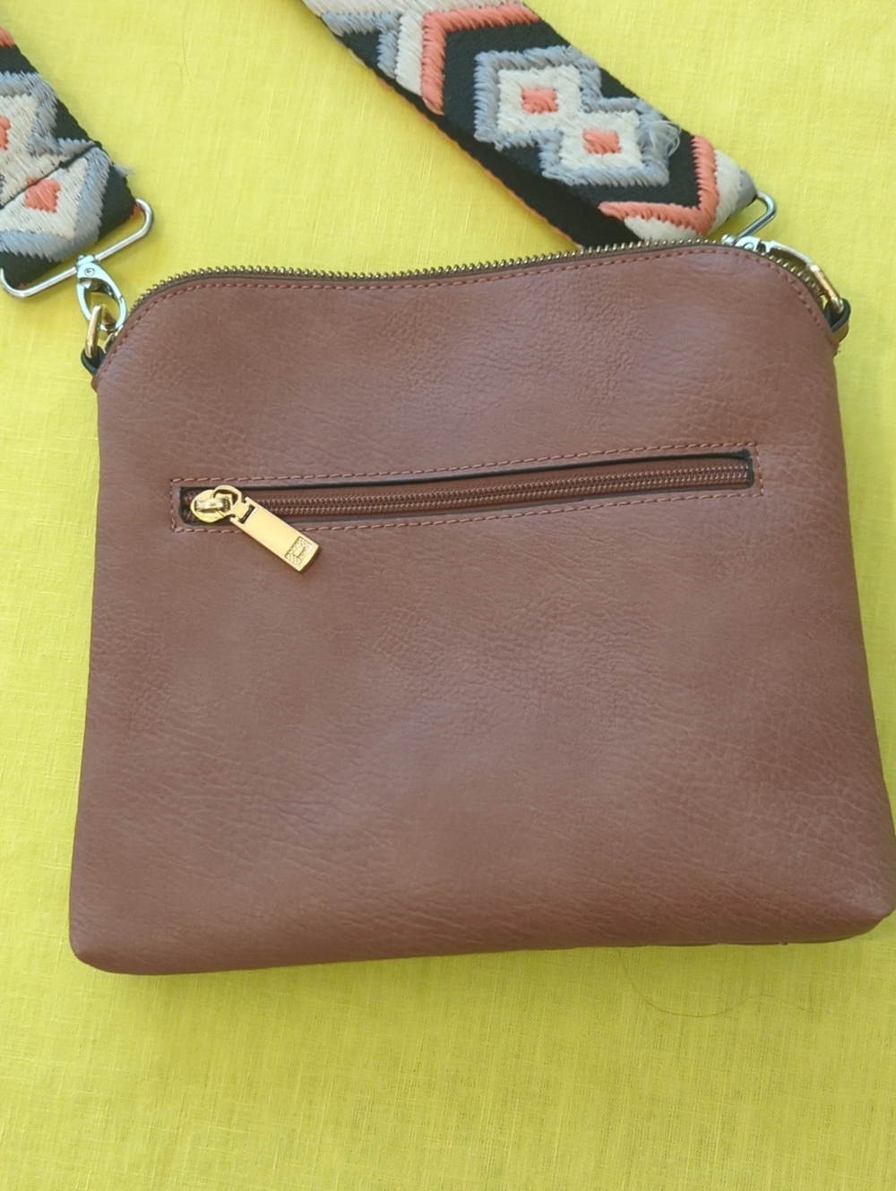 Brown Quilted Crossbody Bag with Patterned Strap - Picture 7 of 14